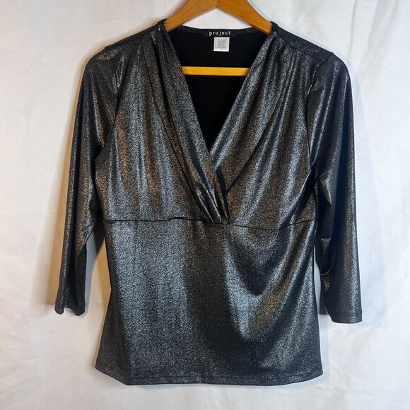 Project Metallic Dressy Vneck Empire Blouse 3/4 Sleeve Special Occasion Size MD - Picture 7 of 7